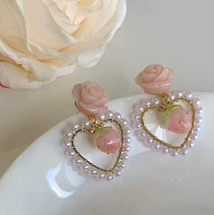 Rose Hoop Romantic Heart Strawberry Earrings