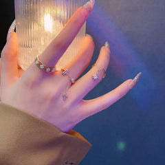 Unique Dainty Gold Rings Set With Dangle Charm