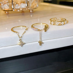 Unique Dainty Gold Rings Set With Dangle Charm