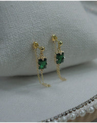 Pendientes de esmeralda verde y piedra preciosa negra