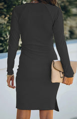 Ladies V-Neck Ribbed Belt Dress