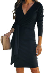 Ladies V-Neck Ribbed Belt Dress