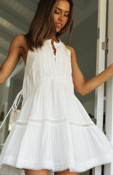 Romantic Cotton Sleeveless Round Neck Solid Vacation Dress