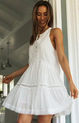 Romantic Cotton Sleeveless Round Neck Solid Vacation Dress