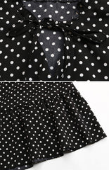 Ladies V-Neck Tie Long Sleeve Polka Dot Dress