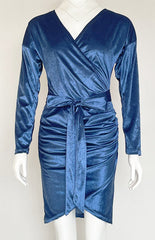 Sexy Velvet V-Neck Slim-Fit Split Cocktail Party Long-Sleeved Dress