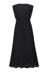 Slim Fit Sexy Lotus Leaf Sleeve Chiffon Pleated Skirt Solid Color Dress