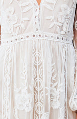 Lace Long Sleeve Deep V Solid Color Hollow Dress