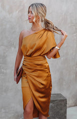 Sexy One Sleeve Irregular Pleated Waist Skirt Dress