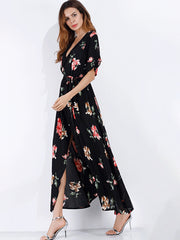 Seaside Vacation Short Sleeve V-Neck Floral Dress
