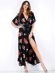Seaside Vacation Short Sleeve V-Neck Floral Dress