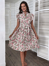 European and American retro skirt print mid-length white dress