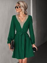 Elegant V Neck Lace Long Sleeve Slim Classic Dress