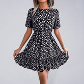 casual polka dot waist ruffled dress