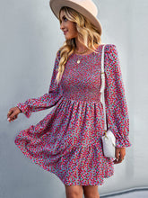 Round neck floral dress long-sleeved all-match A-line skirt