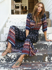Holiday Cardigan Bohemian Single Breasted Printed Dress Long Skirt