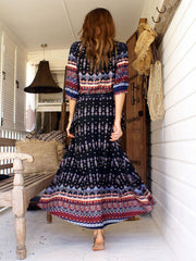 Holiday Cardigan Bohemian Single Breasted Printed Dress Long Skirt