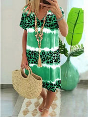 Ladies Dress Feminine Leopard Print Casual Midi Dress