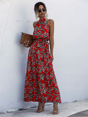 polka dot print halter neck tie dress dress