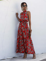 polka dot print halter neck tie dress dress