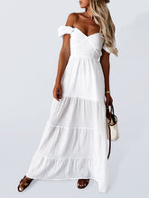 style short-sleeved off-the-shoulder solid color backless strappy commuter high-waisted dress