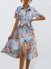 Elegant Floral Lapel Collar Knit Vacation Dress