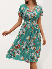 elegant casual vacation V-neck floral print short-sleeved dress