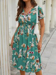 elegant casual vacation V-neck floral print short-sleeved dress