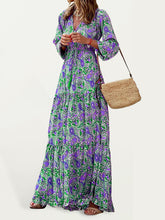 temperament v-neck bohemian print swing dress