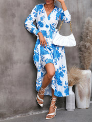 Casual all-match printed long-sleeved mid-length dress