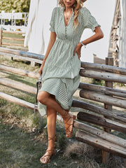 Striped Dress Temperament Waist Waist Tie Dress