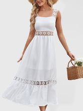 style solid color hollow lace stitching square collar sleeveless suspender dress