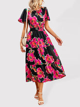 Floral Dress Temperament Elegant Waist Short Sleeve Long Dress