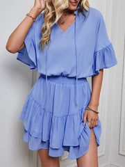 Ladies Solid Color Ruffle Dress