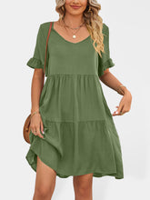 Casual V-Neck Babydoll Three Layer Pleated Dress