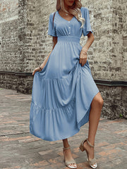 European and American popular style V-neck mid-length dress