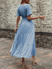 European and American popular style V-neck mid-length dress