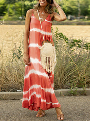 Sexy suspender dress with splicing stripes and large swing dress