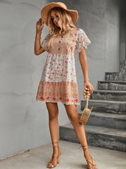 Woman Bohemian Positioning Flower Loose Short Sleeve Dress
