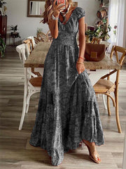 Bohemian style one-piece long dress waist floral print large swing dress