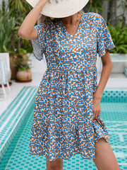 Loose Vacation V Neck Short Sleeve Breasted Dress