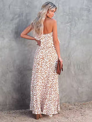 style leopard print one-shoulder ruffle slit dress