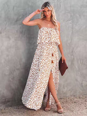 style leopard print one-shoulder ruffle slit dress