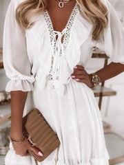 Arrival V Neck Mosaic Chiffon Loose Casual Dress