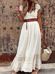 V-neck long lace stitching elegant dress dress