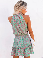style small floral print halter neck wood ear dress
