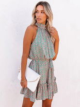 style small floral print halter neck wood ear dress