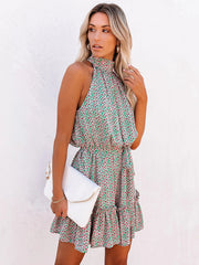 style small floral print halter neck wood ear dress