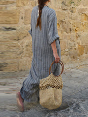 cotton and linen yarn-dyed striped loose long dress