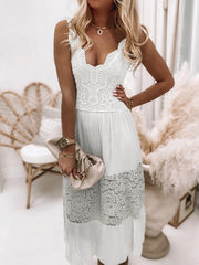 European and American sexy sleeveless lace stitching dress long skirt
